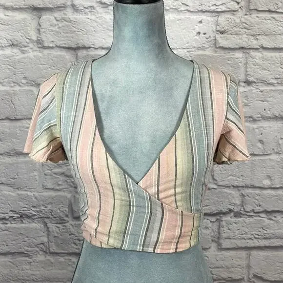 Show Me Your Mumu Wilson Pastel Striped Crossover Wrap Back Tie Top - Picture 2 of 9